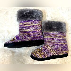 Minnesota Vikings Knit Slipper Boots Women’s Size Small (5–6) Faux Fur Lined